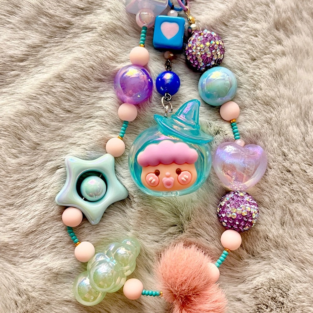 Colorful Beaded purse Charm with Cute Charms